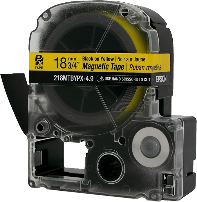 Epson LABELWORKS 218MTBYPX-4.9 Genuine Magnetic Tape Cartridge - Black on Yellow Magnet Label Maker Tape - 3/4" (18MM) Wide, 4.9 ft, Yellow