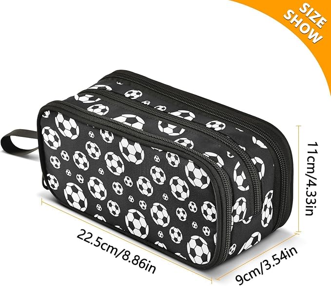 Football Soccer Pencil Case Box Boys Girls Large Pencil Pouch Zipper Compartments Big Capacity Stationery Pen Bag Organizer Kids Teens Adults School