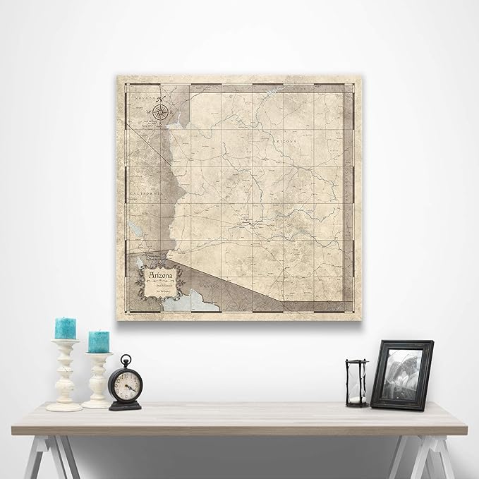 Push Pin Arizona Map Board - With Push Pins to Mark Arizona Travel - Handmade in Ohio, USA - Design: Rustic Vintage