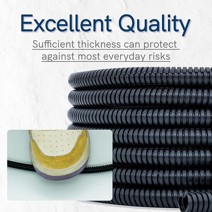 30ft - 1/4 inch (AD10) Flame Retardant Split Wire Loom Tubing - Sleeves for Electric Cables, Flexible Wire Covers Cord Protectors - Black