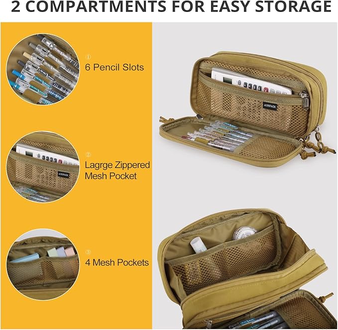ATRIPACK Tactical Pencil Case for Boy,Large Capacity Pencil Pouch,Marker Organizer Case Pen Box, Tool Bag Desk Organizer for School College Office Organizers for Kids Men Women Adult Teens(Brown)