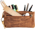 Moonster Leather Pencil Case Pouch 8" x 4" - Leather Pen Case with Zipper