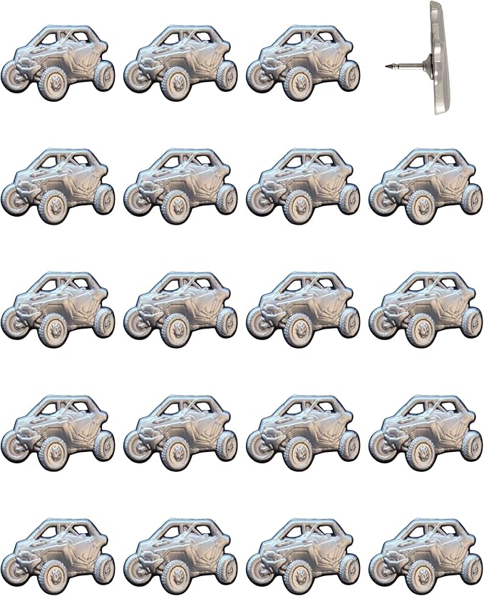 UTV Push Pins - Silver Off-Road Vehicle Map Pins for Cork Boards, Maps, or Lapel Use - Designed in USA - Set of 20
