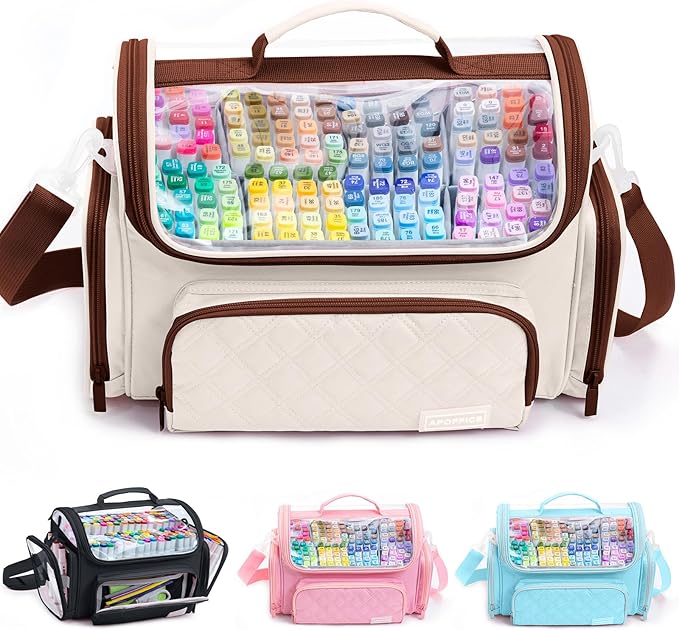 Large Marker Organizer Case Holds 200-300 Markers | Art Marker Storage Bag with Removable Dividers & Clear Top for Artists, Crafters & Travel - Pen, Pencil Alcohol Marker Holder - Art Supply