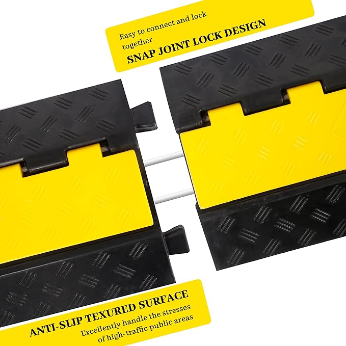 Rubber Cable Ramp Cable Protector Ramps Wire Hose Protective 2 Channel Traffic Rubber Plastic Cord Cover Speed Bump for Asphalt Concrete Gravel Driveway Outdoor, 1 Pack