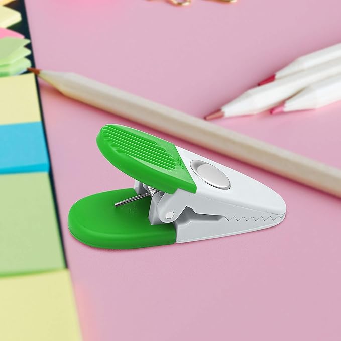 100 Magnetic Memo Holders Set - Customizable Text, Logo - Large Clip, Plastic - White Green