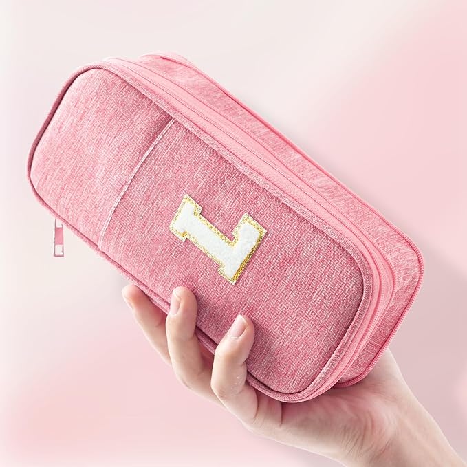 Large Capacity Pink Pencil Case, Cute Pencil Case Pencil Pouch with Zipper For Girls Women, Expandable Preppy Pencil Bag Large Storage High Capacity Bag Organizer for School Home Office Supplies, L