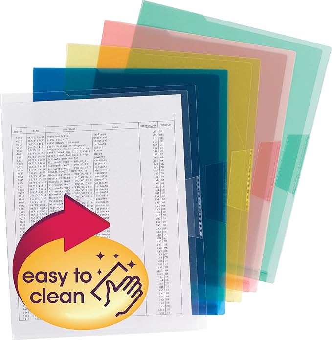 Smead Organized Up Poly Translucent Project Jacket, Letter Size, Assorted Colors, 10 per Pack (85752)