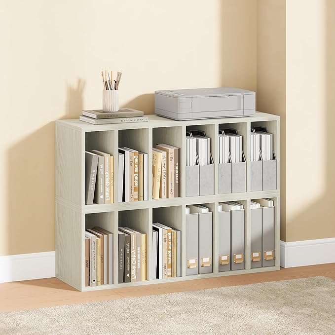 IOTXY DIY Modular Cube Bookcase - CubeXY Customizable Stackable Expandable Basic Shelving Units, 6-Cube Wooden Open Bookshelf with Removable Shelves for Books Organizer, Oak