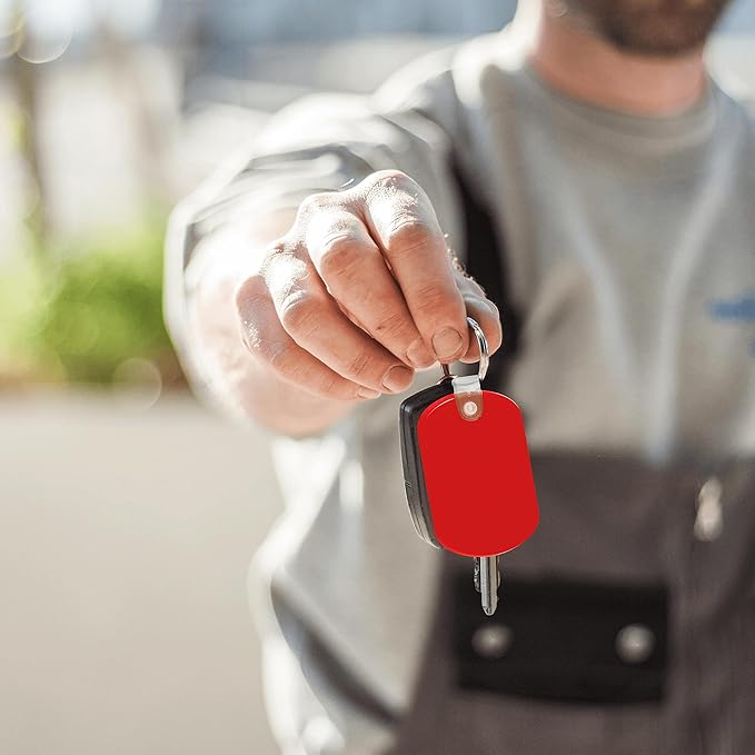 DISCOUNT PROMOS Tag Soft Plastic Keychains - 10 pack - Small Key Tag Chain For Staying Organized - Rubber Key Ring Keychain – Red