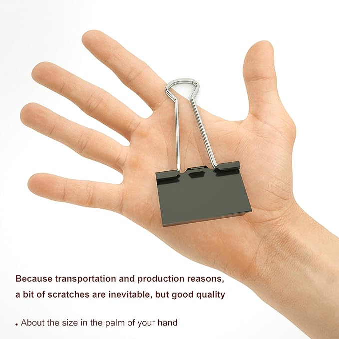 Nctinystore Binder Clips Large Metal Clamp 2 inch / 50 mm (Black, 06-PCS)