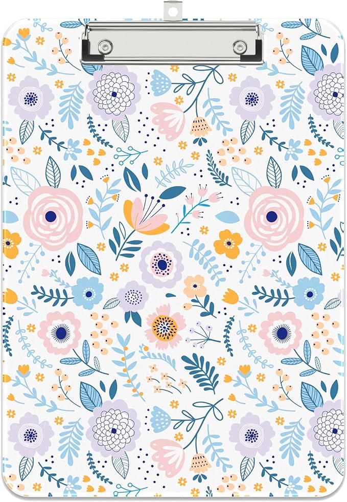 Rimilak Plastic Clipboards with Metal Clip, A4 Letter Size 9 x 12.5 in, Office Decorative for Students Women Men and Kids, Cute Custom Pattern, Purple Flower