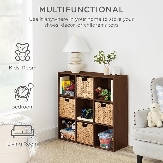 Best Choice Products 9-Cube Storage Organizer, 11in Shelf Opening, Bookcase, Display Shelf, Customizable w/ 3 Removable Back Panels - Walnut