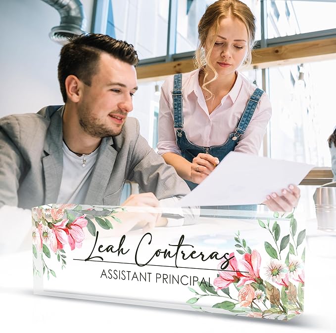 Personalized Custom Name Plate, Office Desk Decor for Women and Men, Employee Appreciation Gifts for Boss, Manager, Teacher, Nurse (Tender Flower)
