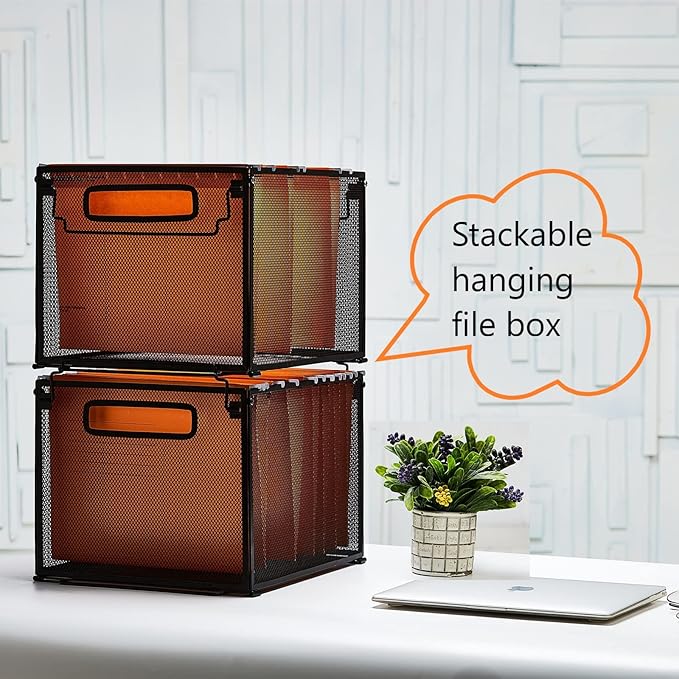 SETTFRFE Letter Size Metal Mesh Hanging File Folder Organizer Crate Basket, Black