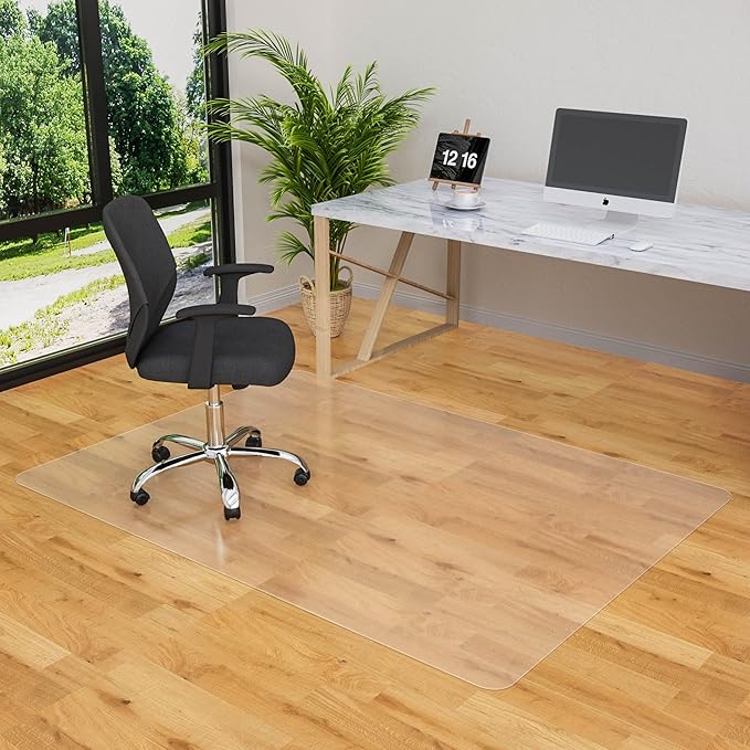 HOMEK Office Chair Mat for Hardwood Floor, 46”x 72” Vinyl Desk Chair Mat Clear Floor Protector Mat for Rolling Chair Office & Home, Easy Glide and Flat Without Curling
