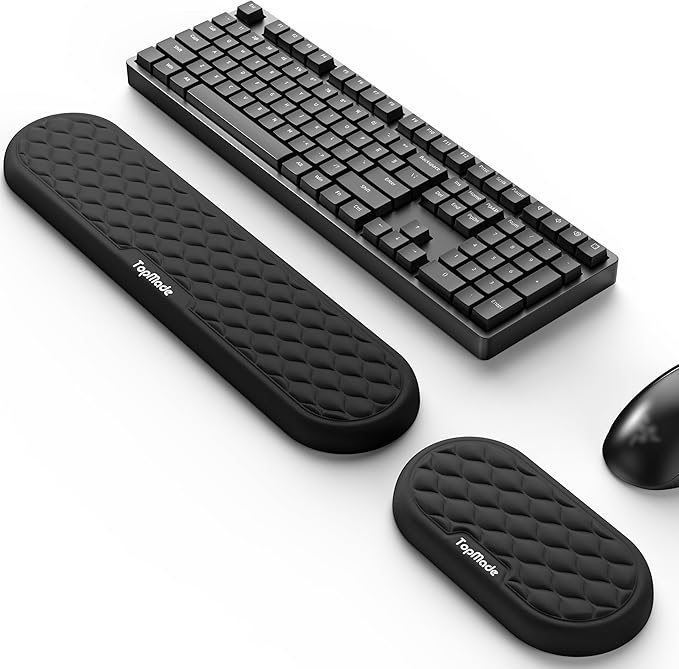 TopMade Upgraded Wider Wrist Rest Set, Soft Memory Foam Keyboard Hand Rest Pad, Computer Ergonomic Keyboard Mouse Wrist Support for Typing Pain Relief, Comfort for Office, Gaming, Study, Black