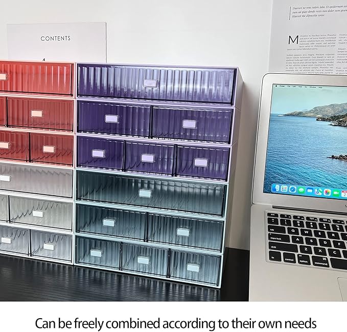 Desk Drawer Organizer, Stackable Office Supplies Storage, Plastic Drawer, Desk Grocery Organizer for Stationery/Office Supplies (White, 2 Compartments)