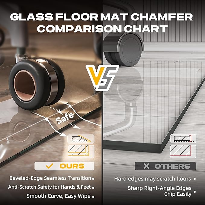 [Tempered Glass] 46“x36” Irregular Glass Chair Mat with Polished Edge Clear Office Chair Mat, Glides Smoothly, Suitable for Carpet or Hardwood Floors