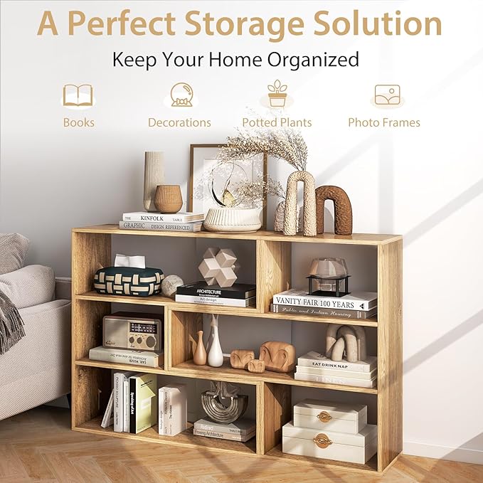 Tangkula 6 Cubes Bookcase, 2-Piece Separable Floor Standing Open Horizontal Bookshelf, Multifunctional Display Storage Shelf for Living Room Study Office (Natural, 6-Cube)