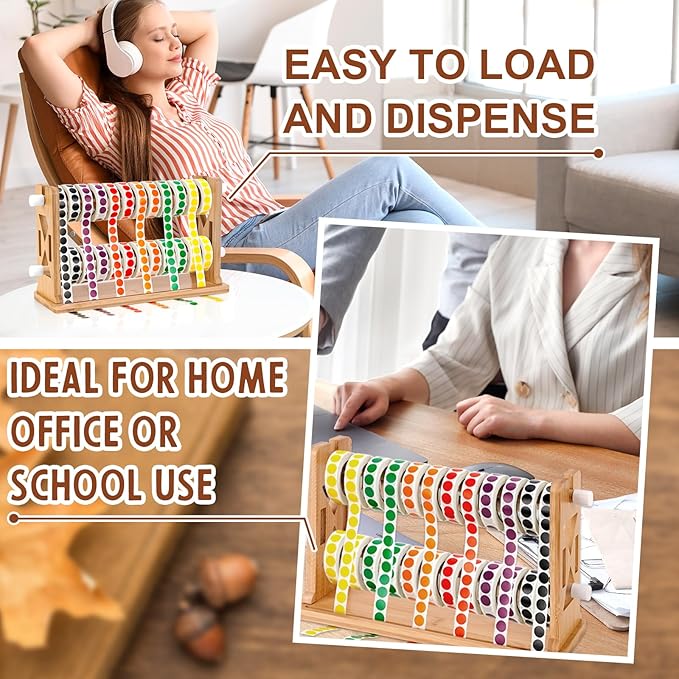 Wooden Label Dispenser Label Roll Holder Dispenser 13x4.5x8 inch Label Sticker Holder Organizer Sticker Roll Dispenser Label Stand for Label Rolls Table Home Office(Not Contain Label Tape)