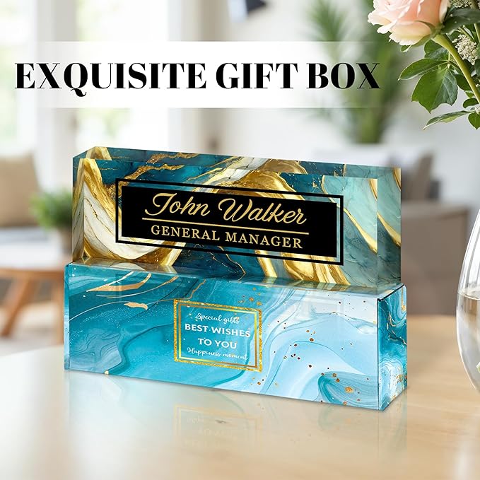 Personalized Name Plate for Desk, Custom Acrylic Desk Name Sign, Office Appreciation Gifts for Women Men Coworkers Boss Teacher Employee (Green Gilding)