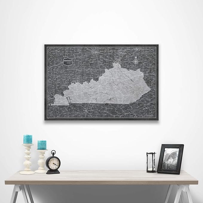 Conquest Maps Push Pin Kentucky Map Board - With Push Pins to Mark Kentucky Travels - Handmade in Ohio, USA - Design: Modern Slate