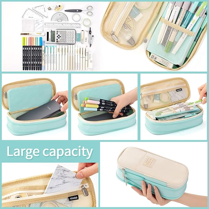 EASTHILL Big Capacity Pencil Pen Case Office College School Large Storage High Capacity Bag Pouch Holder Box Organizer Blue (Cyan)