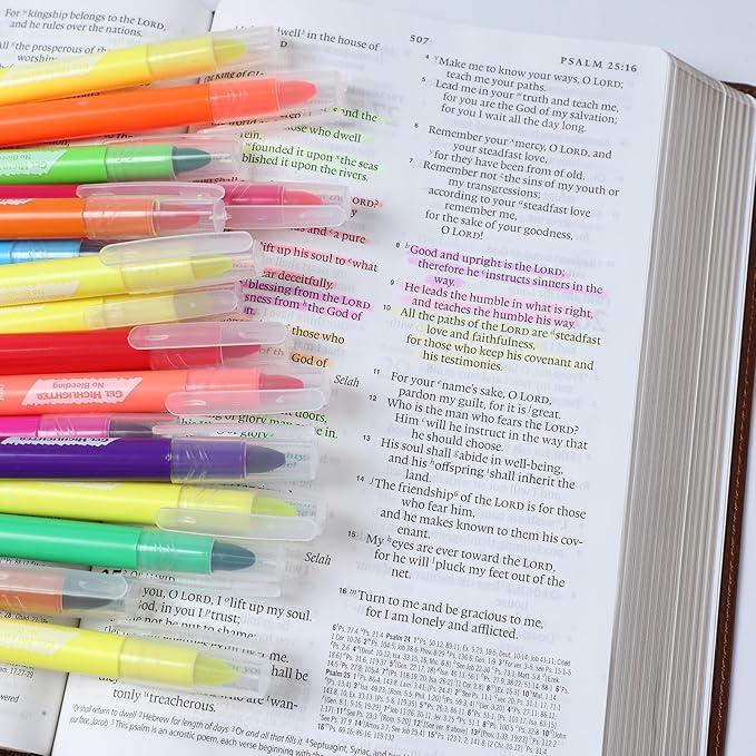 FUNFULL Bible Highlighters and Pens No Bleed, 16 Pack Assorted Colors Gel Highlighters for Bibles, Bible Markers Study Kit Journaling Office Supplies (Vibrant colors)