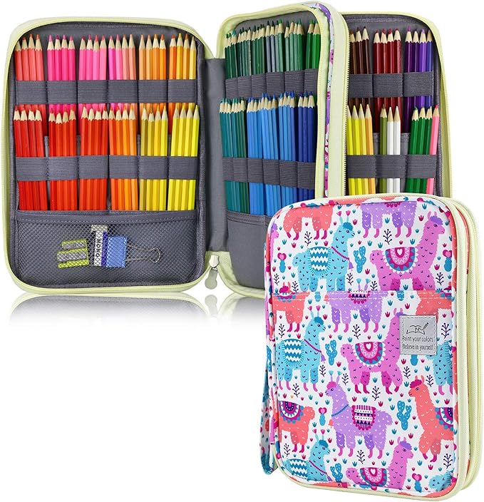 YOUSHARES 192 Slots Colored Pencil Case, Large Capacity Pencil Holder Pen Organizer Bag with Zipper for Prismacolor Watercolor Coloring Pencils, Gel Pens for Student & Artist (Color Alpaca)
