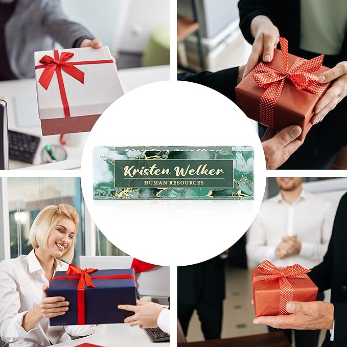 Desk Name Plate Personalized, Premium Green Phnom Penh Marble Acrylic Desk Name Plate, Personalized Name Plate for Desk, Office Decor for Women or Men Coworkers, Boss, Employee, Teacher