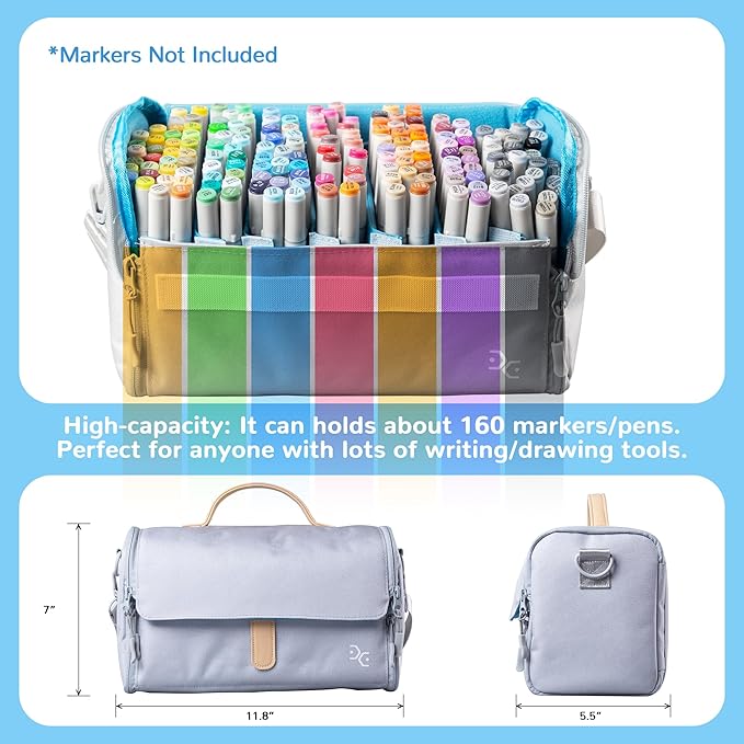 Marker Pens Storage Tote Handbag, Up to 160 Pens, Crossbody Bags Causal Shoulder Bag for Artists,Hobbyist