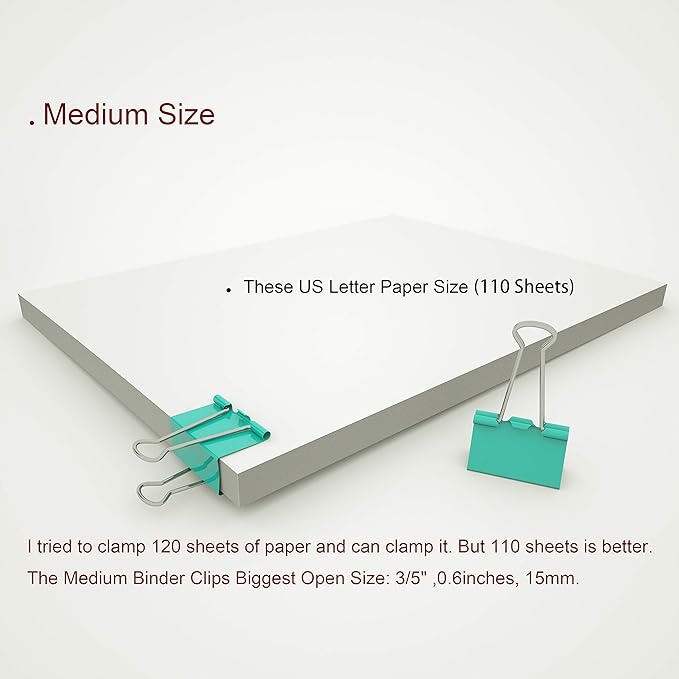 Nctinystore Binder Clips Medium Metal Clamp 1.25 inch / 32 mm (Light-Green, 12-PCS)
