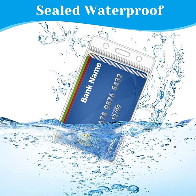 60 Pack Badge Holder, Plastic ID Badge Holder, Clear Waterproof ID Card Holder with Resealable Zip, 2.5" x 3.8" Vertical Name Tag Holder for Nurses and Office, Fits ID Card/Credit Card/Student Card