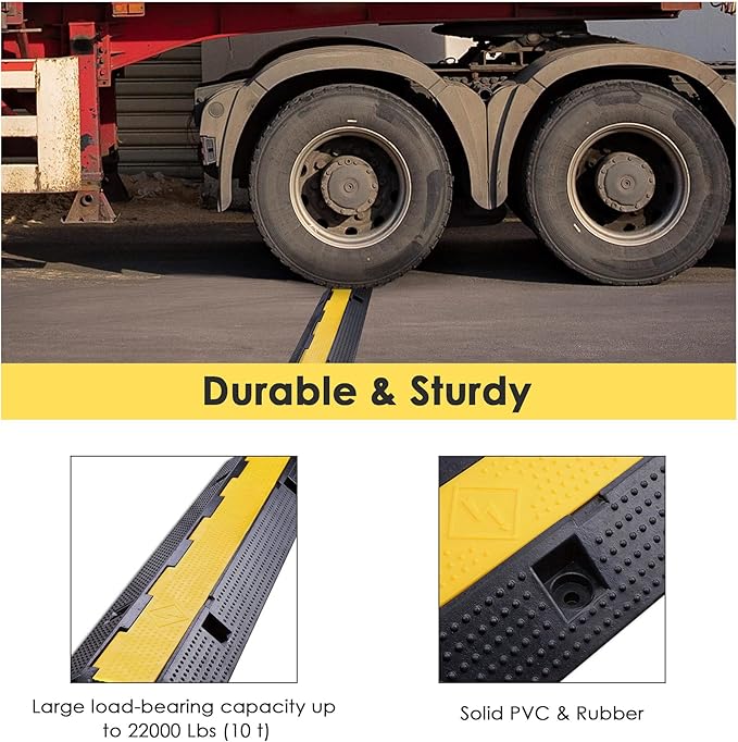 Yescom Cable Ramp Protector 1 Channel Garden Hose Protecitive 22000 Lbs Load Capacity Heavy Duty Speed Bump for Road Driveway Walkway, 2 Packs