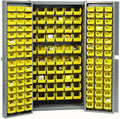 Global Industrial Deep Door Bin Cabinet, Includes 156 Yellow Plastic Bins, Padlockable Steel Cabinet, 38" W x 24" D x 72" H, for Tool and Parts Storage, Ships Assembled