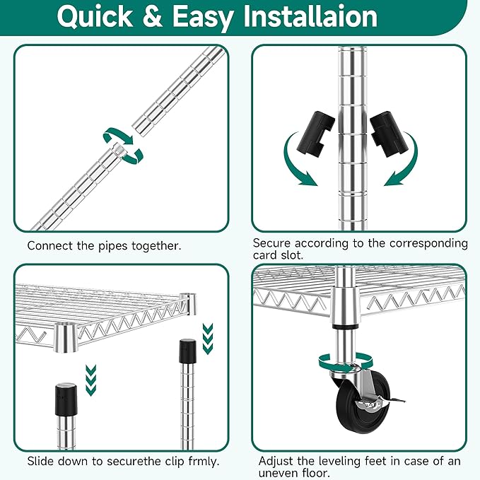 4 Tiers Shelf 1400 lbs Steel Storage Shelving Utility Shelving Unit Steel Organizer Wire Rack for Home,Kitchen,Office,Garage Chrome 17.7" D x 47.2" W x 62.6" H
