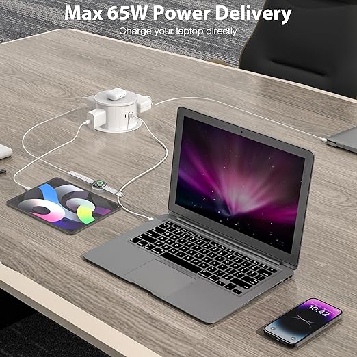 ANNQUAN 20 Amp GFCI Pop Up Outlet for Countertop with 15W Wireless Charger,Max 65W Power Delivery,4.75" Pop Up Electrical Outlet with 3 Outlets 3 USB Ports