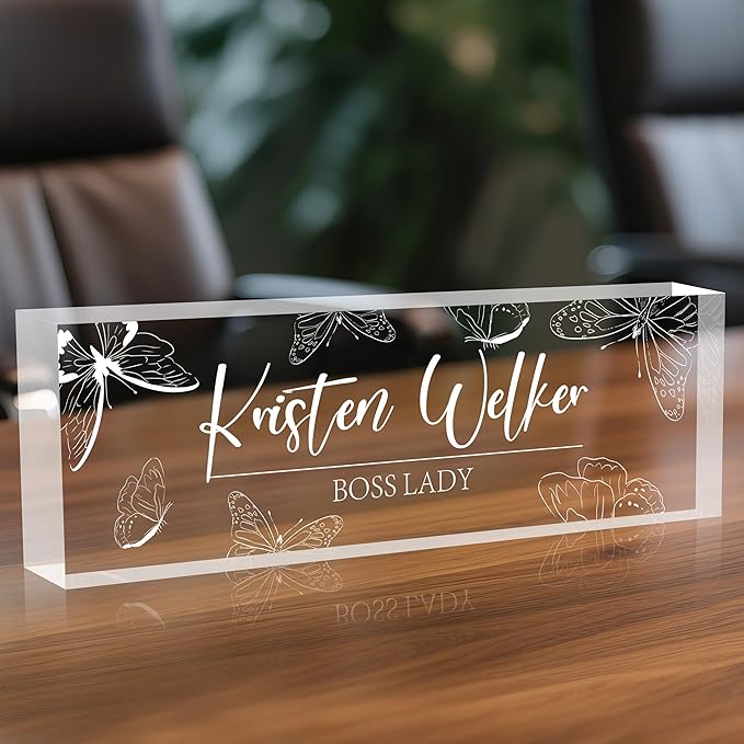 Personalized Desk Name Plates, Acrylic Engraved Name Plate for Desk, Custom Office Gifts & Desk Decor for Women Men, Employee Appreciation Gifts for Boss Teacher Nurse