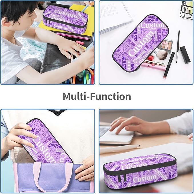 Custom Pencil Case with Name, Personalized Pen Bag Add Your Image Text, Large Storage Students Stationery Pen Box with Zipper Durable Pencil Box for Girls Boys Office School