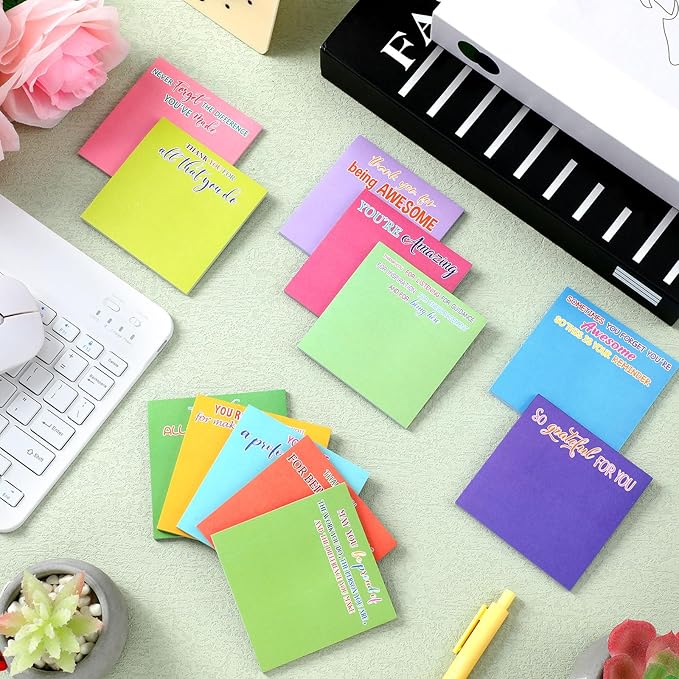Yinder 24 Pcs Employee Appreciation Sticky Notes New Year Gift Bulk Motivation Sticky Note Pads Inspirational Gift for Teacher Nurse Staff Coworker Office Supply 3 x 3'' (Appreciation,Multicolor)