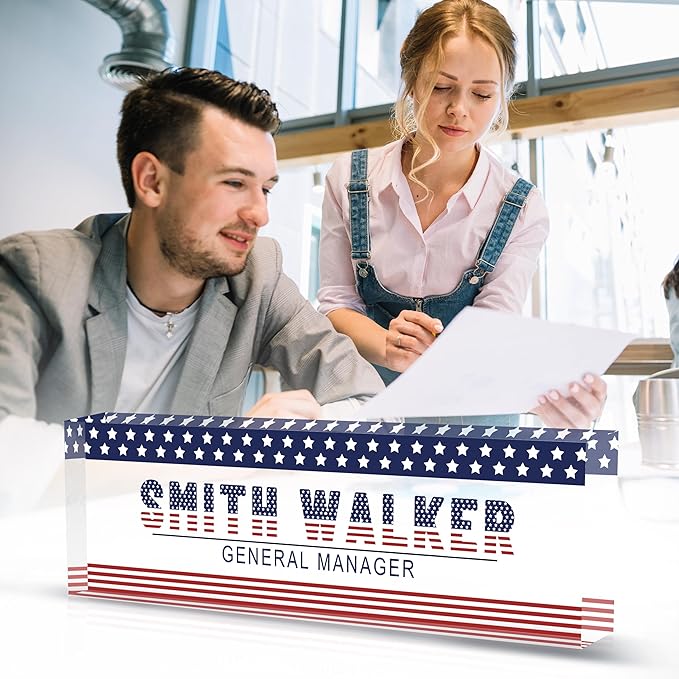 Name Plate for Desk-Personalized Name Plates for Desk-Name Plate Personalized for Office-Gifts for Teacher Boss Employee Appreciation Office Desk Decor (US FLAG 4)
