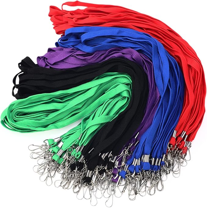 Epakh 100 Pcs Lanyards Bulk for ID Badges Assorted Color Flat Badge Neck Lanyards with Swivel J Hook Clip for Student Teacher