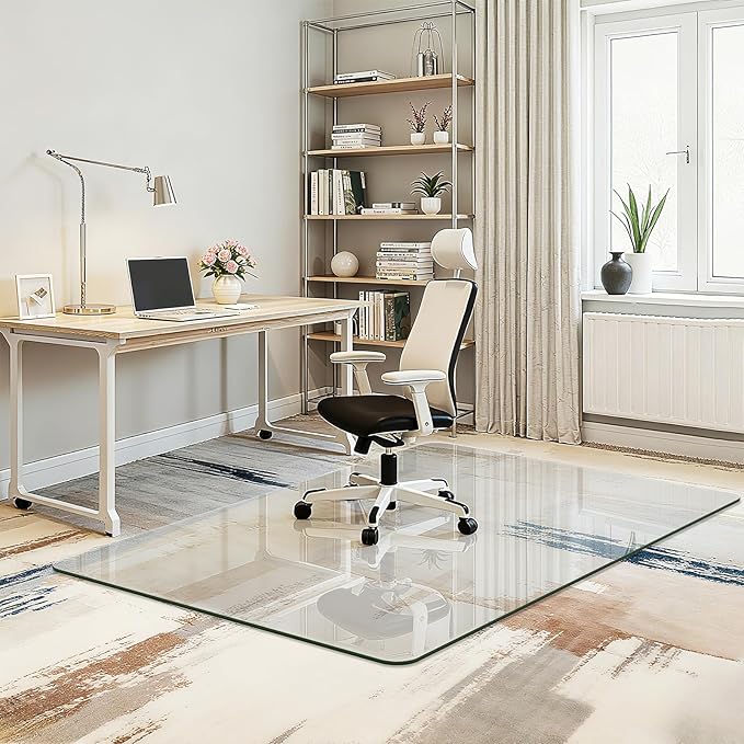 Furnbar Office Chair Mat for Carpet & Hardwood, Upgraded 48" x 72" Tempered Glass Chair Mat for Office Home, with 4 Anti-Slip Pads