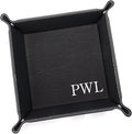 Lifetime Creations Monogrammed Valet Tray (Black) - Personalized Vegan Leather Catchall, Change Tray, Groomsmen Gift, Desk Dresser Organizer