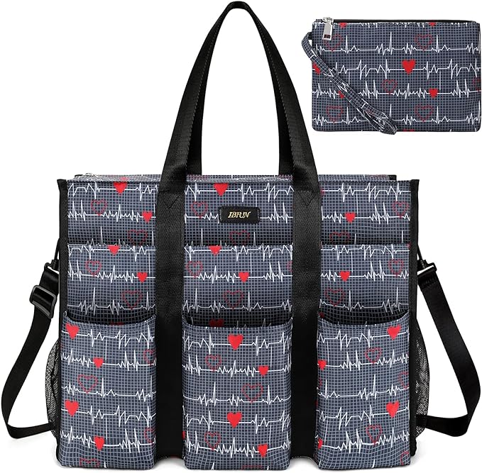 IBFUN Utility Tote Bag with 14/24 Pockets Zip Top Teacher Tote Bag for Teacher/Work Women