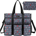 IBFUN Utility Tote Bag with 14/24 Pockets Zip Top Teacher Tote Bag for Teacher/Work Women