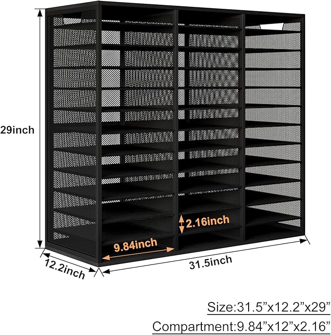 Mail Sorter Adjustable Countertop Mail Holder, Heavy Duty Literature Organizer, Student Mailbox for Classroom, Desktop Bill Paper Organizer for Office Home School, 36 Compartments, Black
