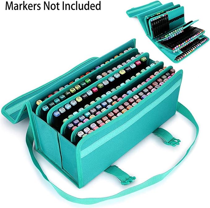 Marker Case, 171 Slots Green Alcohol Marker Case Markers Carrying Bag Holder for Art Sketch Marker, Permanent Paint Marker, Dry Erase Marker, Repair Marker Pen, Color Highlighte Art Supplies