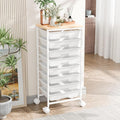 Rolling Cart with 8 Drawers, Art Cart with Large Storage Drawers and Thick Wooden Tabletop, Utility Craft Cart for Living Room, Office, Classroom, Craft Room, Bedroom, Dorm, White